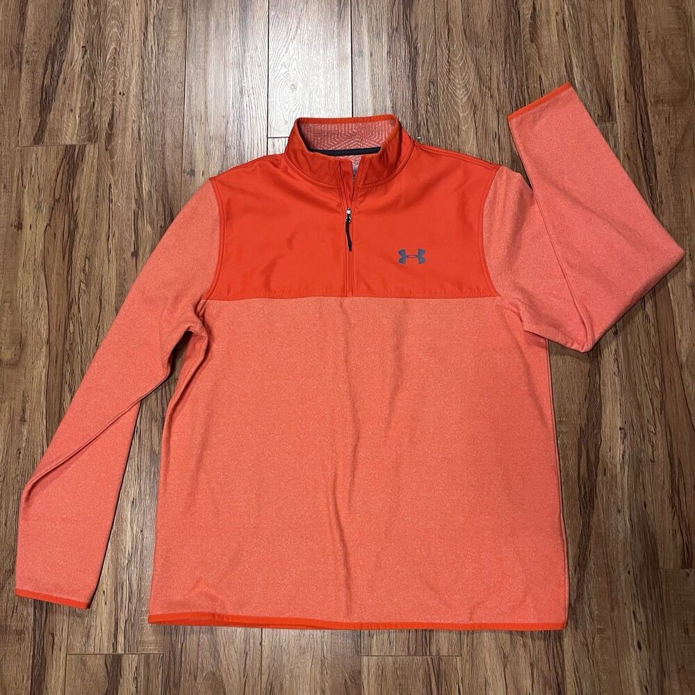 Under Armour 1/4 Zip Men's L Large Orange Coldgear Fleece Lightweight Pullover